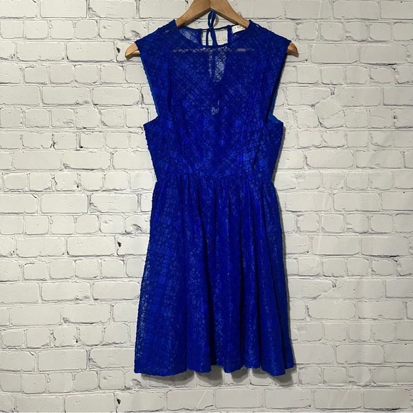Sandro Paris Mikka Lace Dress Blue Tie Back Mini Fit & Flare Party Cocktail - Picture 5 of 11